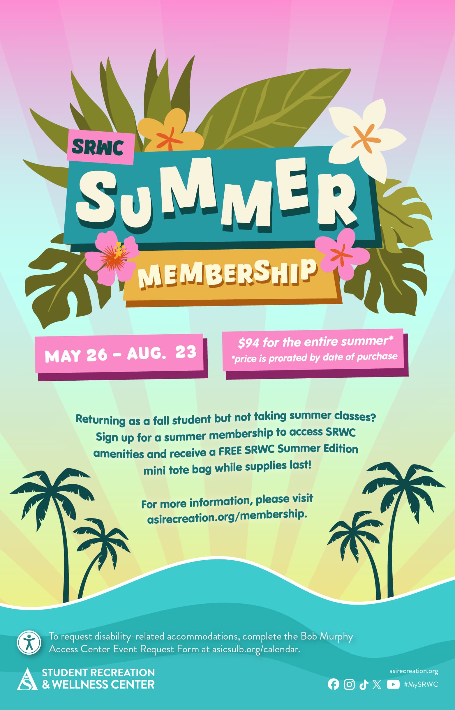 SRWC Summer Membership
      May 27 through Aug. 24
      SRWC
      All Day
      